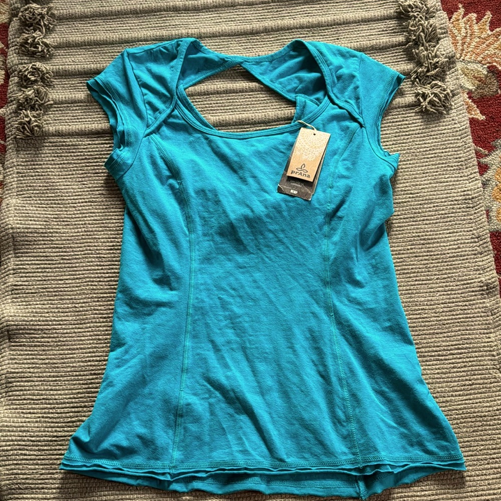 Prana Blue Blouse with Cut Out Style